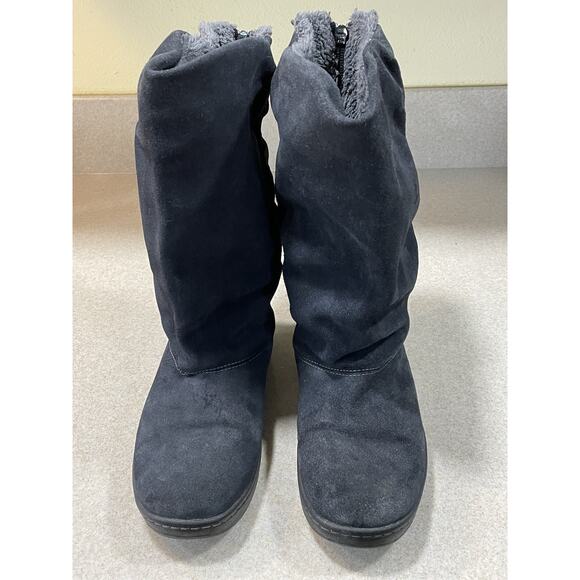Nike Women's Black Suede Boot/Sneakers Sz 7.5 Back Zipper, Comfy Faux Fur Lining - Picture 2 of 12